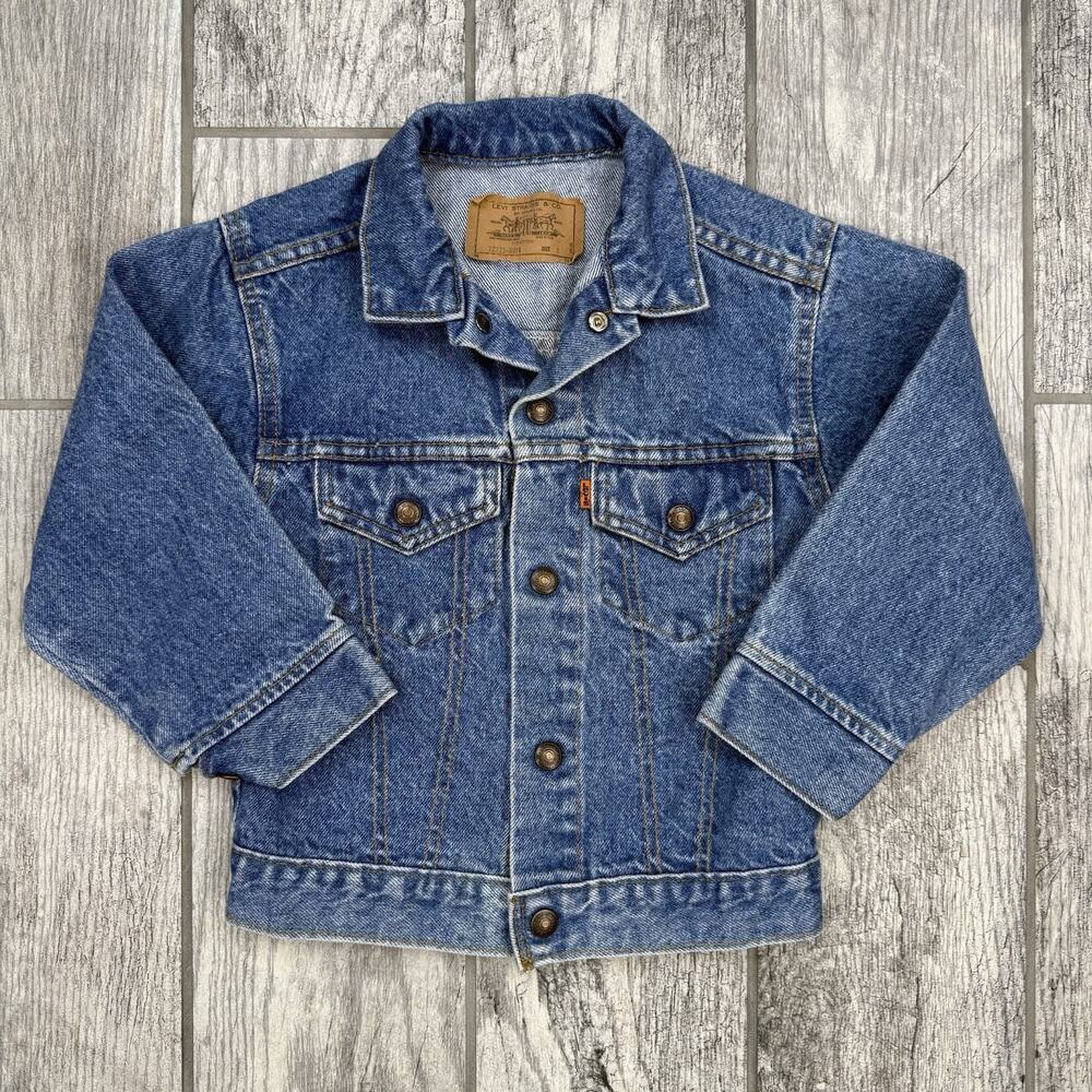 Vintage Levi's Orange Tab Trucker Jean Jacket Kids Sz 7 Faded Denim 74027 USA‎